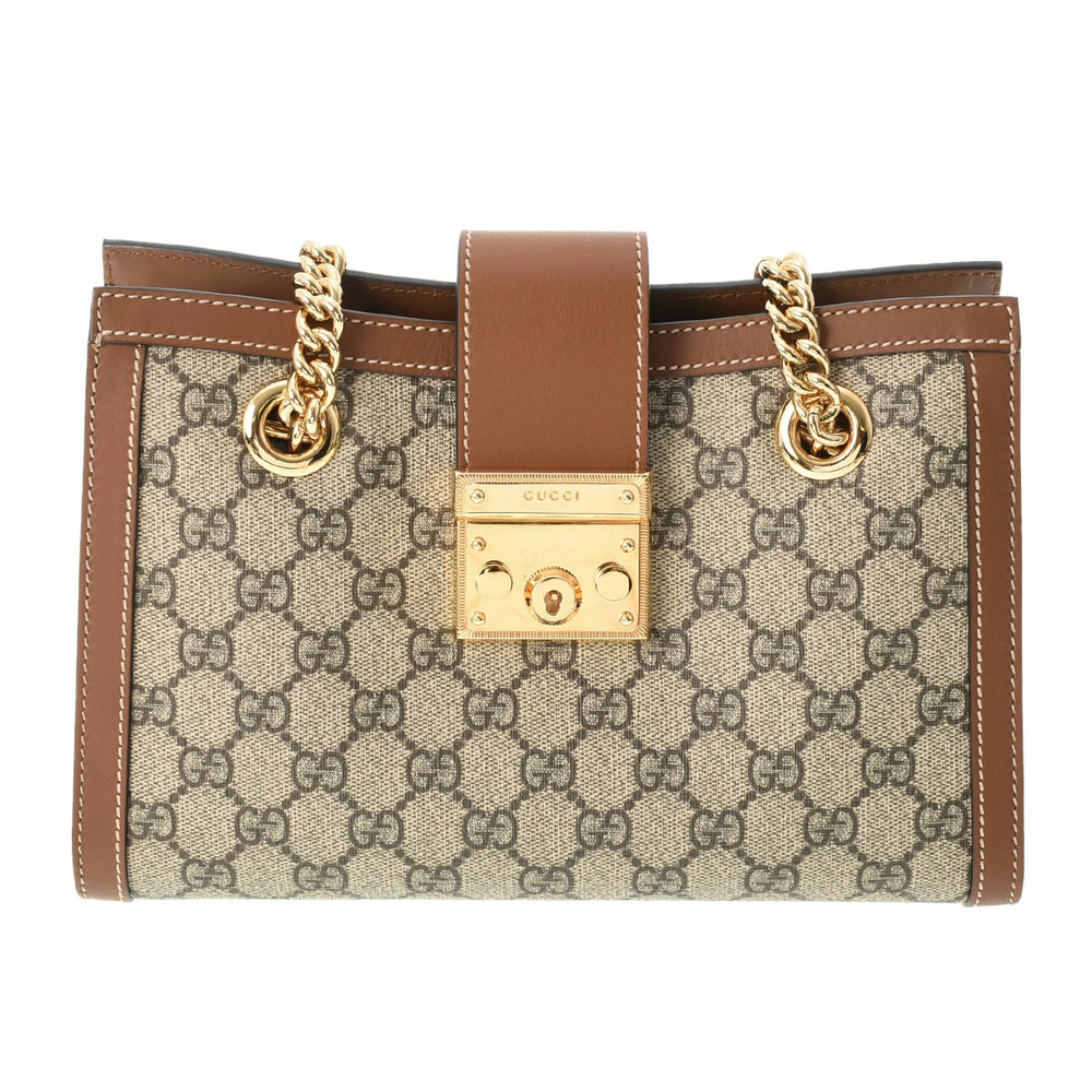 GUCCI Padlock Beige Brown Calfskin Shoulder Bag